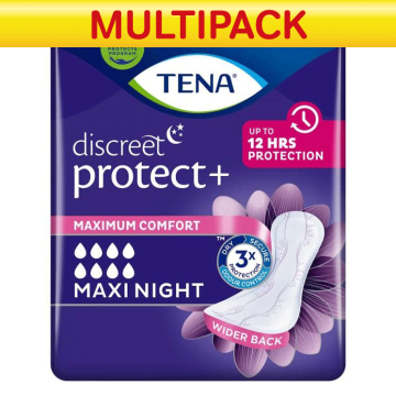 TENA Lady Discreet Protect+ Maxi Night Pads - Case Saver - 8 Packs of 6