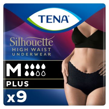 TENA Silhouette Plus High Waist Noir Pants - Medium - Black - 9 Pack