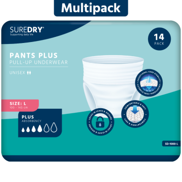 SureDry Pants Plus - Large - Pack 14 - Case 6