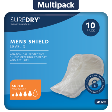 SureDry Mens Shield Incontinence Pads - Level 3 – Pack 10 - Case 8