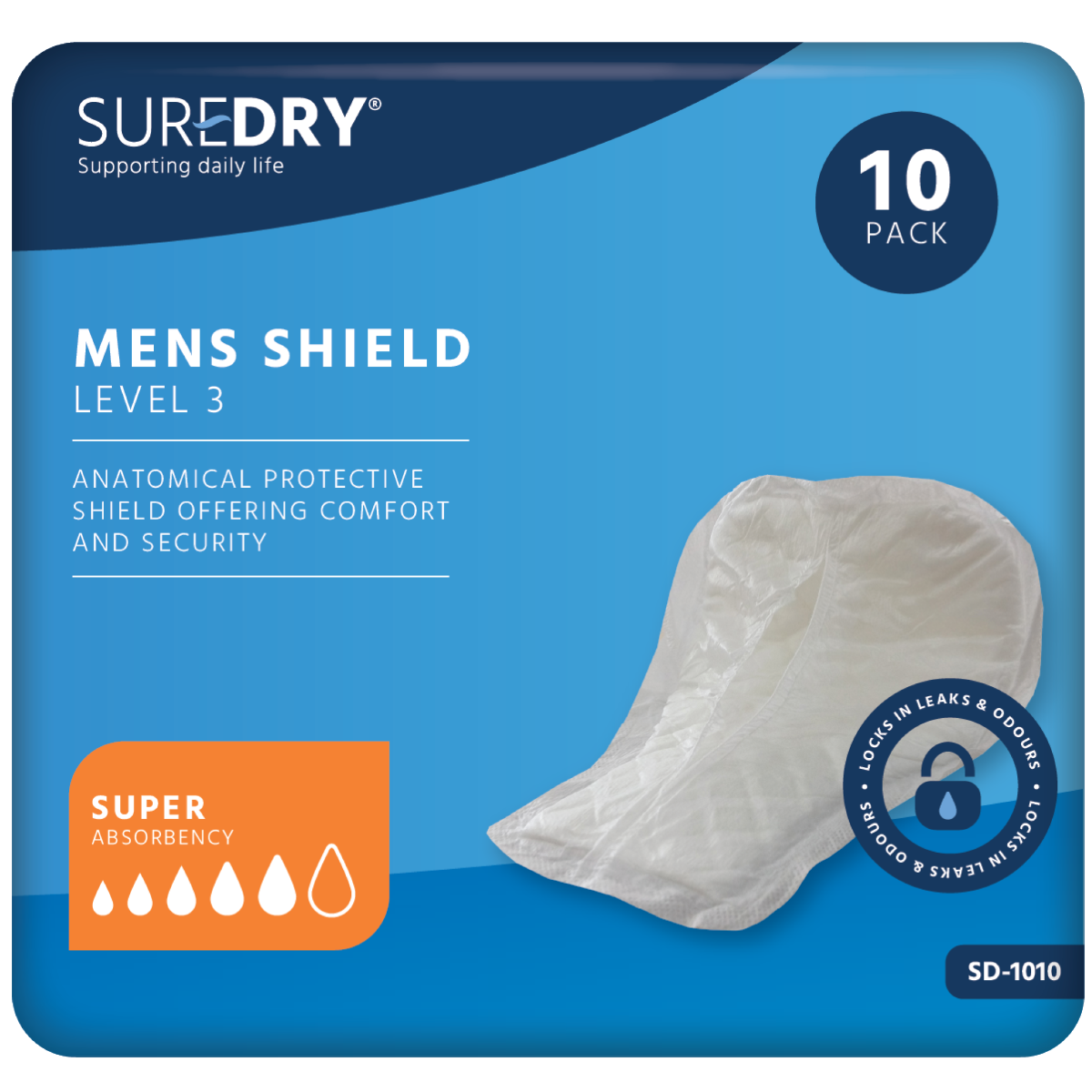 SureDry\u0020Mens\u0020Shield\u0020Incontinence\u0020Pads\u0020\u002D\u0020Level\u00203\u0020\u2013\u0020Pack\u002010
